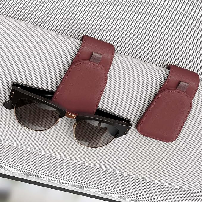 Sunglass Holder for Car Visor, Suede Cloth Magnetic Sunglass Organizer for Car Accessories, 2 Packs, Claret