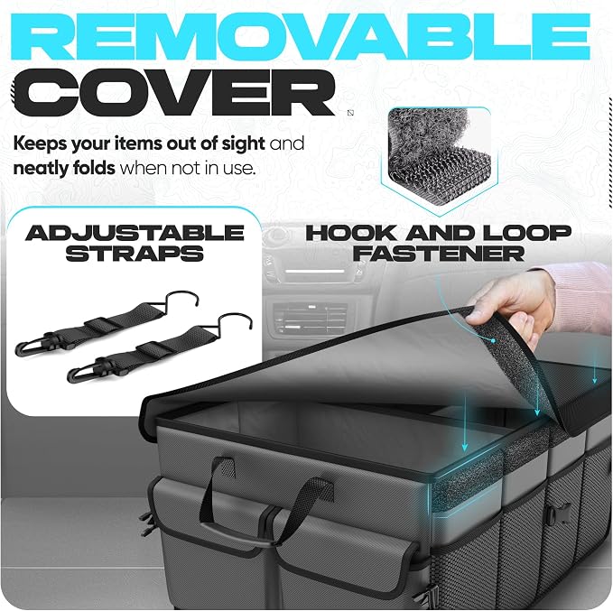 Trunk Organizer For SUV Car Trunk Organizer, Foldable Storage, Car Accessories for Women Men, Collapsible Bag, 600D Oxford, Non Slip Bottom, Straps, Soft Cover (50L)