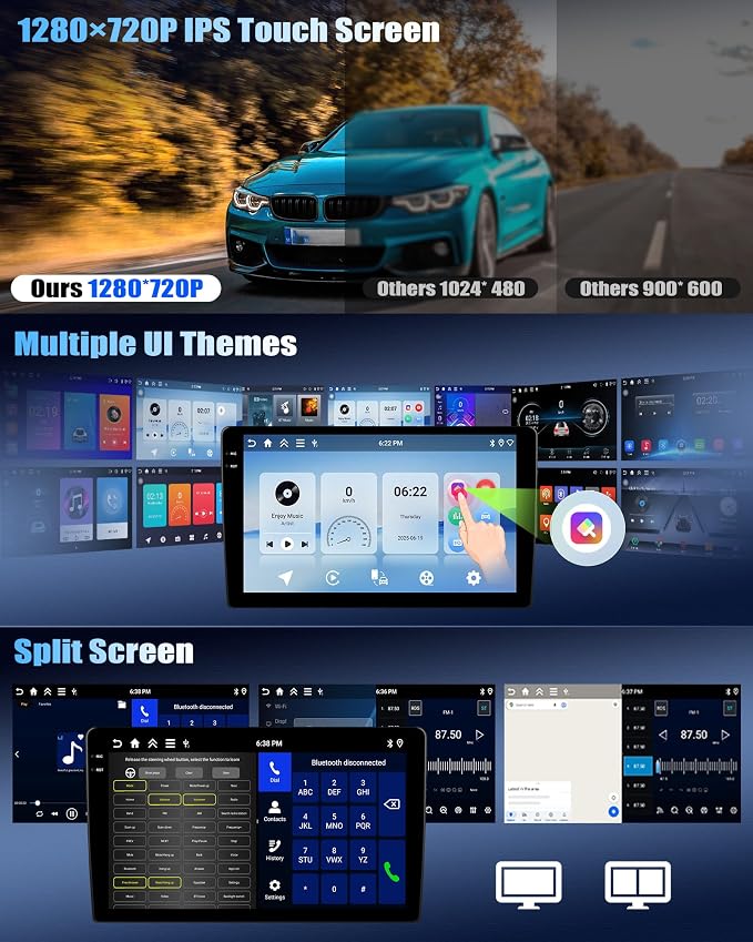 【4+64G】Android 15 Car Stereo for Honda Civic 2001-2005 with Wireless Carplay Android Auto, 9" 1280 * 720P IPS Touchscreen Bluetooth-5.0 Car Radio Support GPS WiFi FM/RDS 32-EQ DSP AHD Rear Camera SWC