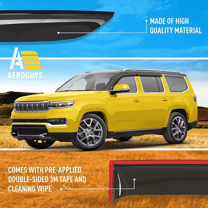 Extra Durable Window Deflectors Tape-On Window Visors Rain Guards Fit for Jeep Grand Wagoneer 2022-2026, Sun Visors, Wind Vent for Shades, Exterior Car Accessories - 4pcs. AG0638