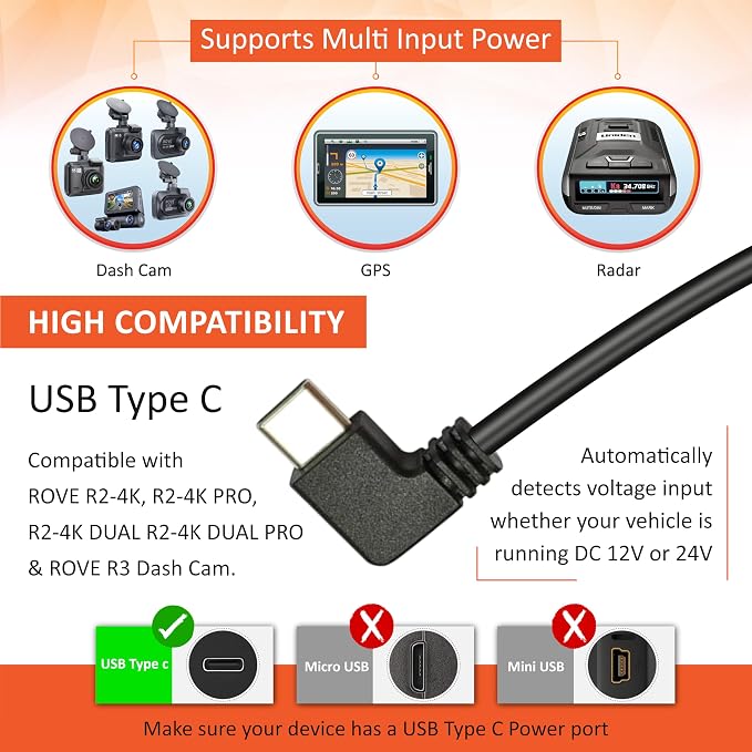 Ultimate Dash Cam Hardwire Kit with USB-C Port for R2-4K, R2-4K PRO, R2-4K Dual, R2-4K Dual PRO, and R3 Dash Camera Models, 24Hr Parking Monitoring Kit with Low Voltage Protection