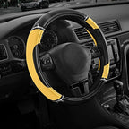 Leather Steering Wheel Cover - Made with PVC Leather - Anti-Slip, Universal Fit 14 1/2 inches to 15 inches - Yellow