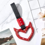Bling Car Accessories Bling Heart Handle Ring Car Accessory for Women Heart Hand Strap Drift Charm Rear Bumper Warning Ring Decor for Auto Bus Interior Exterior Decoration (Red, Devil Style)