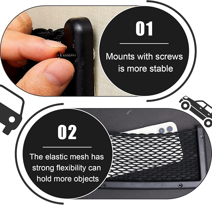 2 Pcs Boat Storage Net Bag, ABS Plastic Car Framed Mesh Net Holder, Phone & Cargo Organizer with Screws for Auto, Rv, Boat, Pontoon, Truck Pocket Storage (9 x 4 Inch)