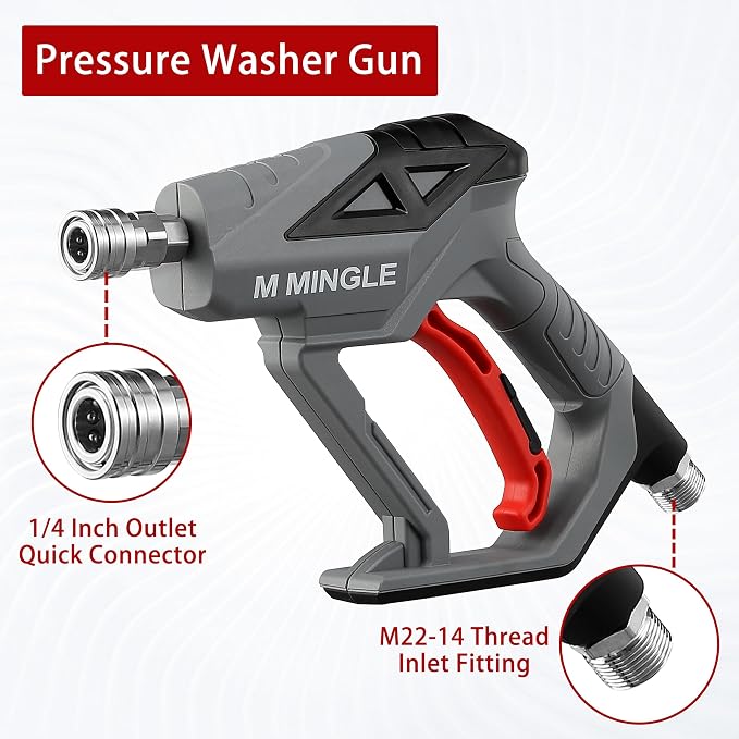 High Pressure Washer Gun Snow Foam Lance, 4000 PSI Cannon Foam Blaster Power Washer with 1/4" Quick Connector, Car Wash Foam Cannon Kit with 5 Pressure Washer Nozzle Tips, 1 Liter