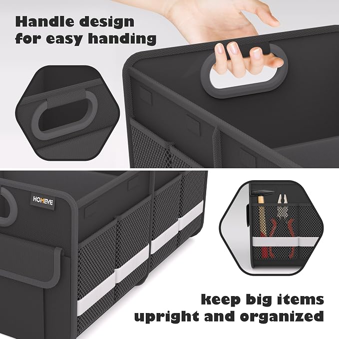 Trunk Organizer, Car Storage, Reinforced Handles, Collapsible Multi-Compartment Car Organizers, Foldable, Waterproof, 2 Compartments, Suitable for Car Accessories, SUV (Black, Standard)