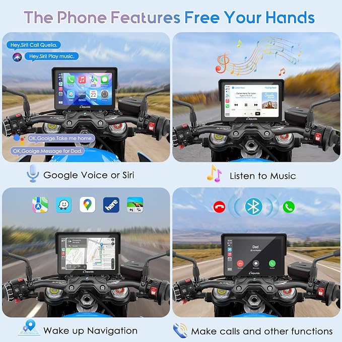 Carpuride W502B Pro for B.M W Motorcycle CarPlay & Android Auto & Dual Bluetooth, 5" Waterproof GPS Navigation Screen for Motorbike, Music Sharing, Intercom, EQ, Light Sensor, Compass, Barometer