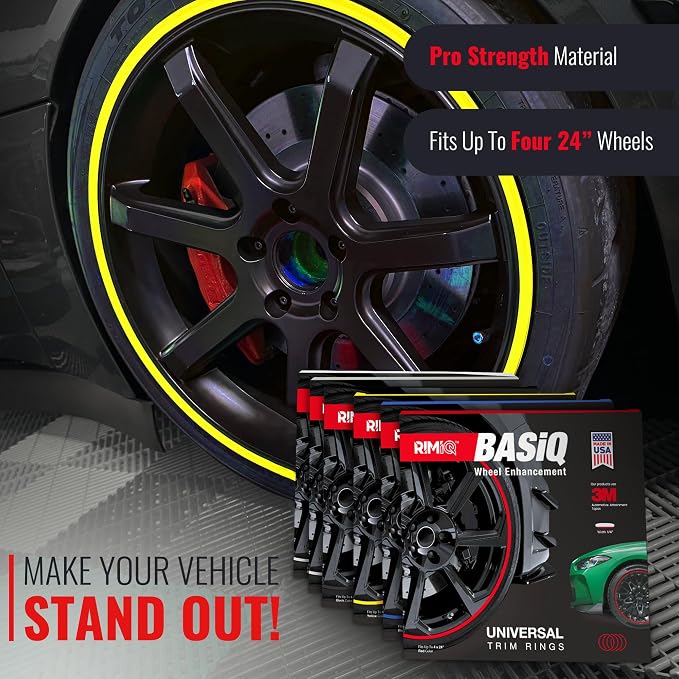 BASiQ Universal Styling Trim - 26 Feet, 6 Colors, Flat Design, Easy to Apply with Premium 3M Tape - Versatile Rim Styling and Color Accent for Cars, Trucks, SUVs - Yellow