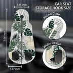 2PCS Car Seat Back Storage Headrest Hooks, Tropical Leaf Purse Holder Bags Hanger, PU Leather Double Metal Hook for Backseat Organizer, Women Car Accessories Organization