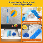 5-in-1 Microfiber Duster Kit with 100” Extension Pole – Reinforced Stainless Steel Telescopic Handle for High Ceiling Fans, Cobwebs & Vents – Multi-Head Dusters for Cleaning with Anti-Spin Pole