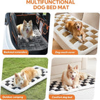 Dog Bed for Car Back Seat Soft Plush Backseat Pet Bed Mat Non-Slip Travel Pet Mat, Fuzzy Plaid Dog Seat Cover, Fit for Backseat Extenders and Trucks SUVs (Brown and White, 54" x 24.8")