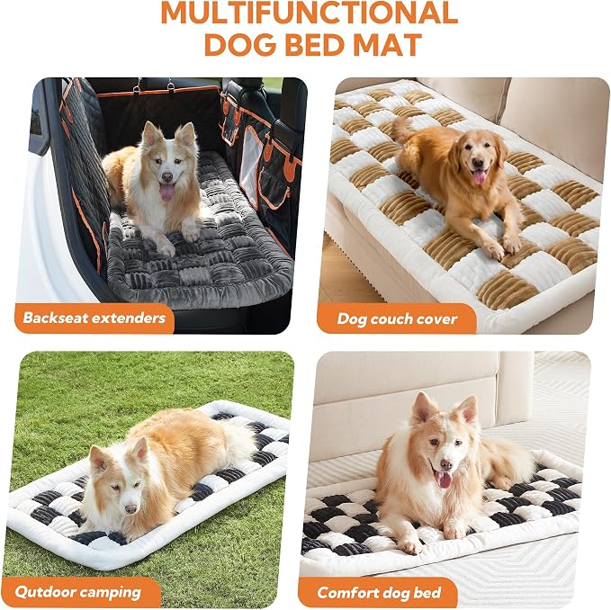 Dog Bed for Car Back Seat Soft Plush Backseat Pet Bed Mat Non-Slip Travel Pet Mat, Fuzzy Plaid Dog Seat Cover, Fit for Backseat Extenders and Trucks SUVs (Brown and White, 54" x 24.8")