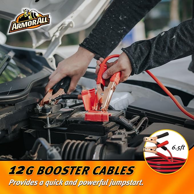 3pc Roadside Car Emergency Kit - Storage Bag, 12 Gauge 6.5 Ft Battery Cable, Flashlight, Roadside Assistance, Car Emergency Roadside Kit - Safety Kits for Cars
