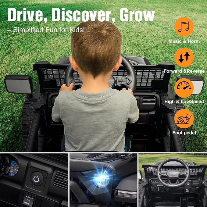 12V Ride on Car with Parent Remote Control, Toddler Electric Car with Spring Suspension, LED Lights & Music Player - Safe Battery Toy for Kids, Christmas & Birthday Gift, Black