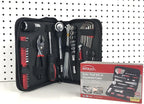 56 Piece Compact SAE Auto Tool Set in Zippered Case, Small Mechanic Tool Set for Car Emergency, Motorcycle Repair on the Road, Great for Travel Tool Needs - Red - DT9774