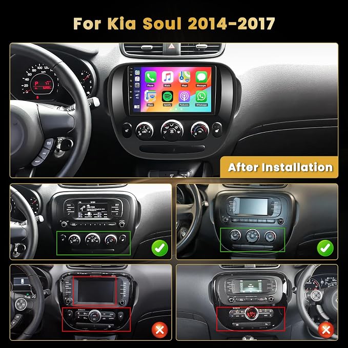 【8 Core 4+64G 】 for Kia Soul (Manual A/C) 2014-2017 Radio Android Car Stereo 9 Inch IPS Touchscreen Car Radio Wireless Carplay Android Auto 59UI GPS WiFi 32EQ DSP Backup Camrea