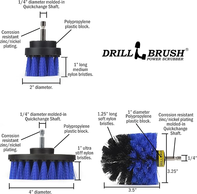 Boat Accessories – Kayak Cleaning Kit – Boat Cleaning Brush Kit – Marine Scrub Brush Attachment for Drill – Rotary Brushes for Boats – Motorized Hull Power Scrubber Set - Hull Cleaner Set