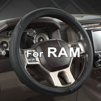 Customized Auto Car Steering Wheel Cover for Dodge RAM 1500 2500 3500, 15.5-16 inch (Black-Large Size)