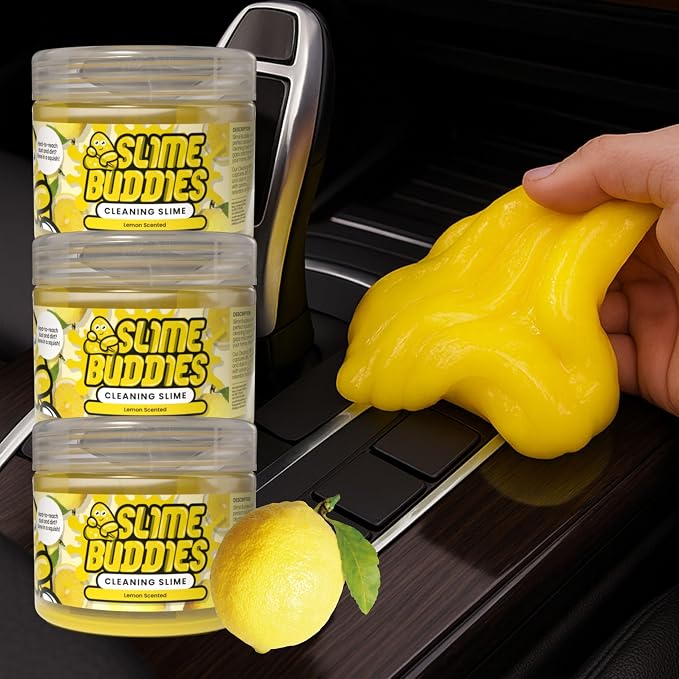 Car Cleaning Gel Putty - 3 Pack Lemon Scented Interior Detailing Tool for Cup Holder, Air Vent & Keyboard - Reusable Auto Detailing Accessories - Dust Remover Goop - Gifts for Men Women
