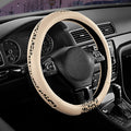 Steering Wheel Cover - Flat Bottom Wheel Cover Made with PVC Leather and Leopard Fabric - Universal Fit for 15-Inch D-Shaped Automotive Steering Wheels (Milky White)