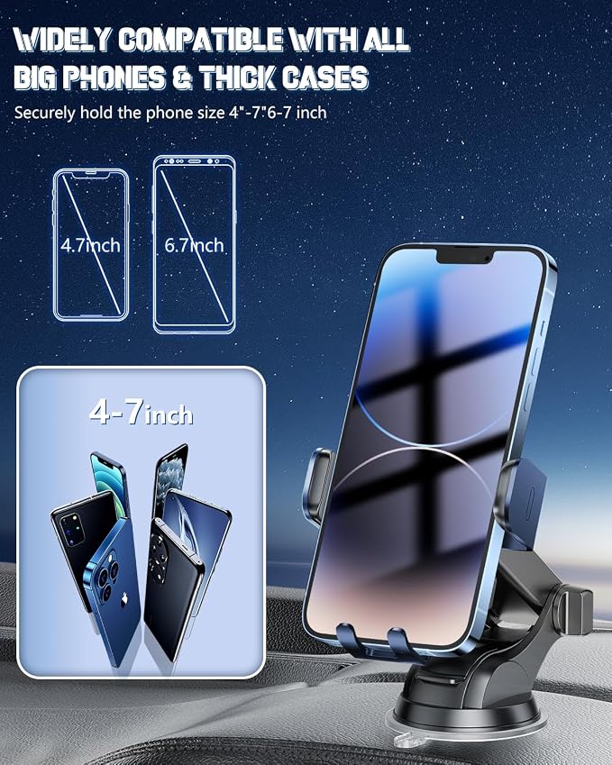 3-in-1 Wireless Car Charger Mount, 15W Fast Charging Auto-Clamping Phone Holder for iPhone 17 16 15 14, Samsung Galaxy S24 S23, Dashboard, Vent & Windshield Car Mount(Deep Blue)