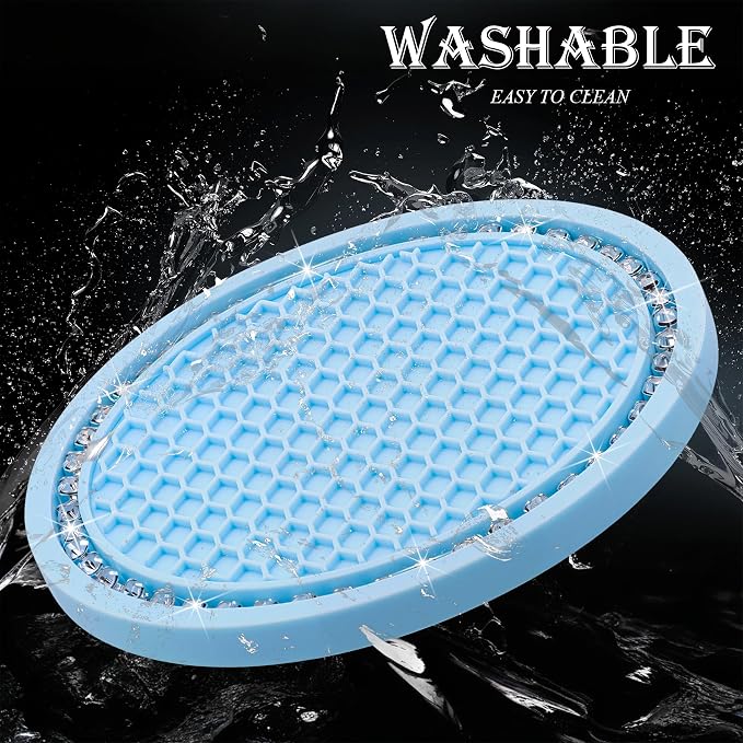 4PCS Bling Cup Holder Coaster, 2.75 Inch Auto Car Cup Holder Insert Coasters, Soft Silicone Anti-Slip Shockproof, Universal Vehicle Interior Accessories for Women Girls (Light Blue & White)