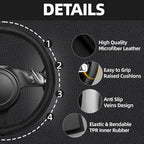 10 PCS Leather Car Seat Covers Front Set, 14.5”-15'' Sporty Steering Wheel Cover Universal, Center Console Cover, Seat Belt Cushion, Cup Holder Coaster, Car Interior Set Black