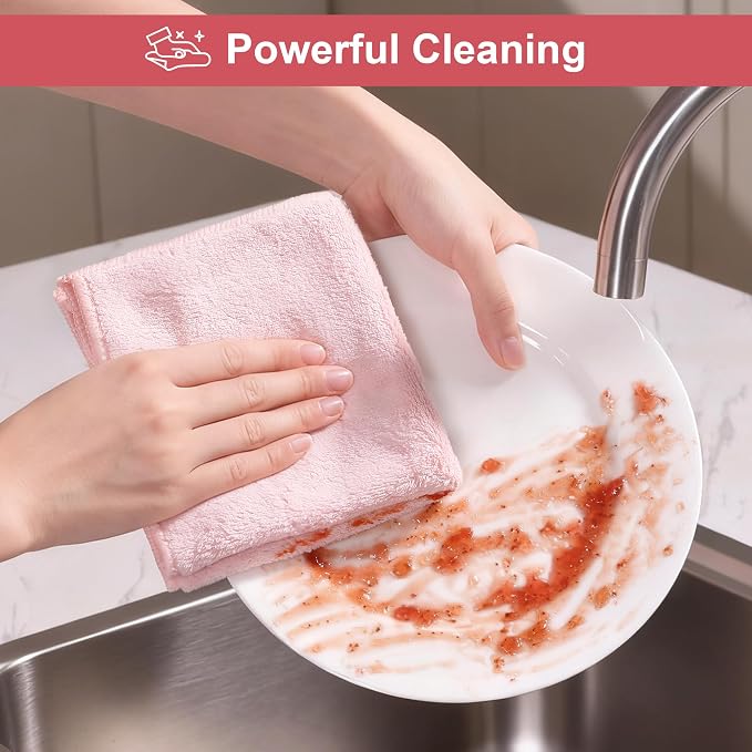 Microfiber Cleaning Cloths, 11.8" x 11.8" Pink Reusable Kitchen Towels, Lint-Free Cleaning Rags, Super Absorbent Cleaning Cloths for Kitchen, Car, and Household Cleaning, 18 Packs