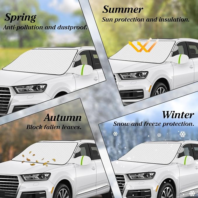 Windshield Cover for Ice and Snow，45 * 63 inch Extra Large Windshield Snow Cover with 9 PCS Magnets,Fits Most Vehicles,Say Goodbye to Frosty Mornings and Hello to Easy Winter Prep