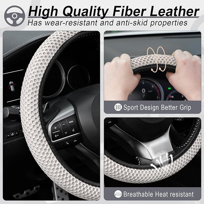 Elastic Stretch Steering Wheel Cover, Breathable Microfiber Ice Silk, Anti-Slip, Odorless, Easy Carry, Universal Interior Accessories Steering Wheel Cover for Women & Men (Grey)