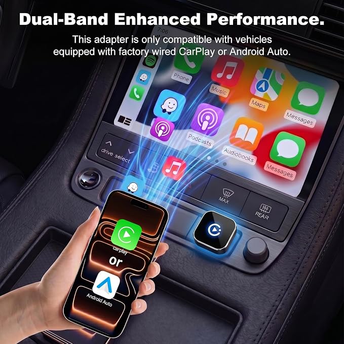 2026 New Wireless CarPlay Adapter, Compatible CarPlay & Android Auto, Plug and Play Wireless CarPlay Dongle, Fast Auto-Connect, Type-C & USB Cable Included, Supports iOS 10+ & Android