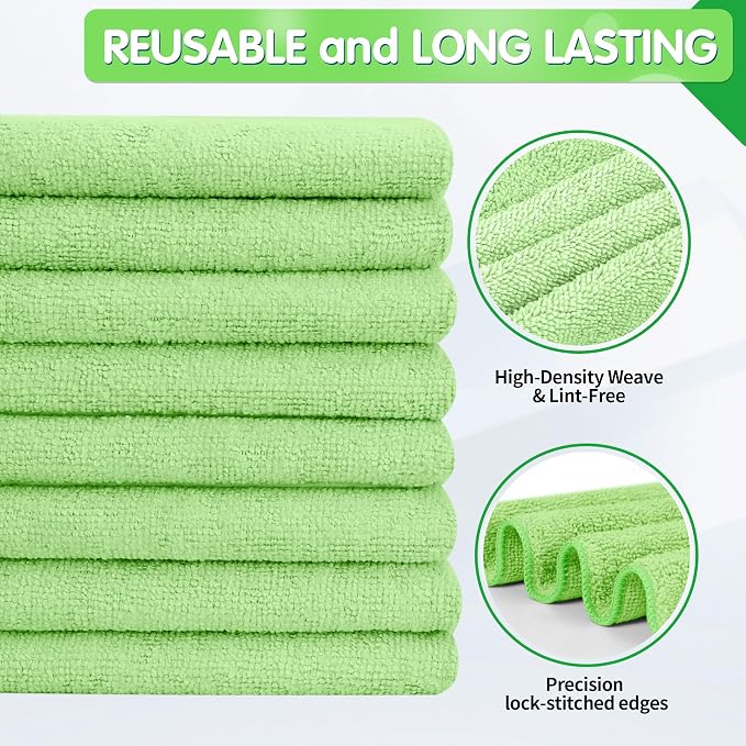 Sage Green Microfiber Cleaning Cloth -Pack of 12, Highly Absorbent Cleaning Rags, 16"X12" All Purpose Cleaning Towels for Housekeeping, Kitchen, Car, Lint Free and Reusable Microfiber Towels