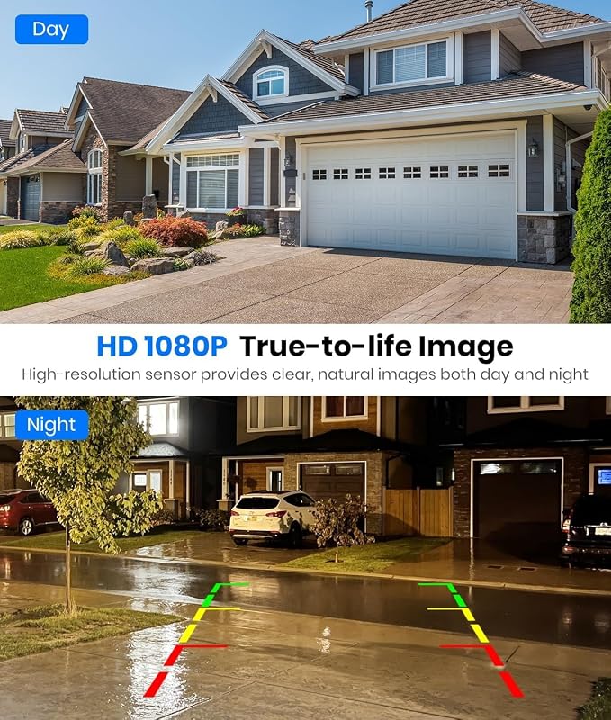 Solar Wireless Backup Camera with 5" 1080P Monitor: 5000mAh Battery 2 Mins DIY Installation & 2 Split Screen Back Up Camera, IP69K Waterproof Reverse Camera for Car, Van, SUV, Truck, Trailer