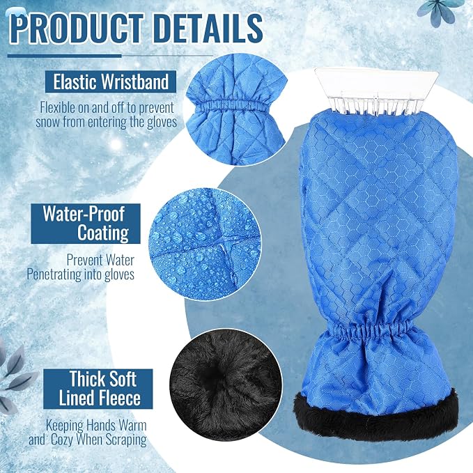 Ice Scraper with Glove Waterproof Ice Scrapers for Car Windshield No Scratch Comfortable Removal Snow Mitt Glove Windproof Warm for SUV Vehicle Truck Snow Quickly Removal