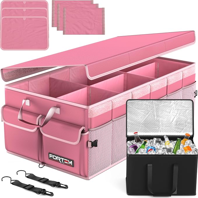 Trunk Organizer with Cooler For SUV Car Trunk, Foldable Storage, Car Accessories for Women Men, Collapsible Bag, 600D Oxford, Non Slip Bottom, Straps, Soft Cover (105L)