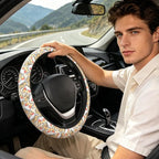 Corgi Steering Wheel Cover for Women, Steering Wheel Covers with Anti-Slip Lining, Universal 14.5-15 inchs Car Interior Accessories with 2PCS Car Coasters Suitable for Men and Women