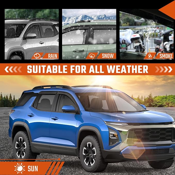 Tape-On Rain Guards Compatible with Chevy Equinox 2025 2026 Window Deflector Out Channel Extra Durable Side Sun Guard 2025 Equinox Visor Deflectors Black 4 PCS