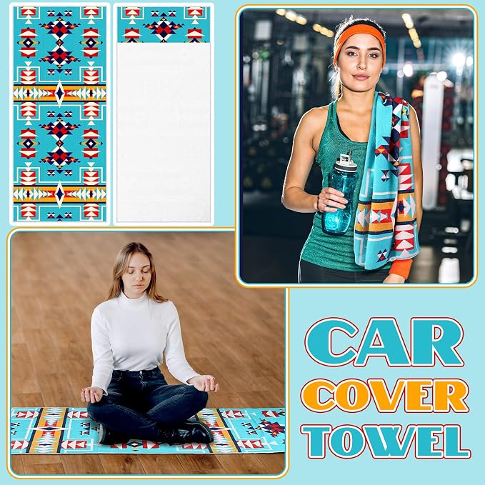 2 Pack Car Seat Towel Covers Athletic Running Towel Performance Microfiber Post Workout Sweat Washable Cover Non Slip for Seat Outdoor Sport (Navajo Tribal)