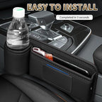 Kwak's Car Seat Gap Filler Organizer 2pcs – Fits 0.2“–1.2” Seat Gaps, Premium PU Leather Seat Gap Plug for Car SUV Truck, Stops Phone/Keys from Dropping, Extra Cup Holder for Car (Black)