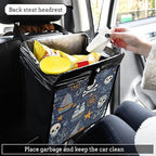 Car Trash Can Organizer Bin with Adjustable Strap for Back Front Seat Console Waterproof Leakproof Collapsible Portable 11 Inch Blue Pirate Skulls Sailboats Starfish and Compass