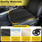 3-Piece Car Seat Cushion Set, 1.2inch Memory Foam Comfort, 2 Front Automotive Seat Cushions + Rear Bench Cushion, Non-Slip Bottom, Fits Sedan SUV Truck Van, Car & Office Chair, Black