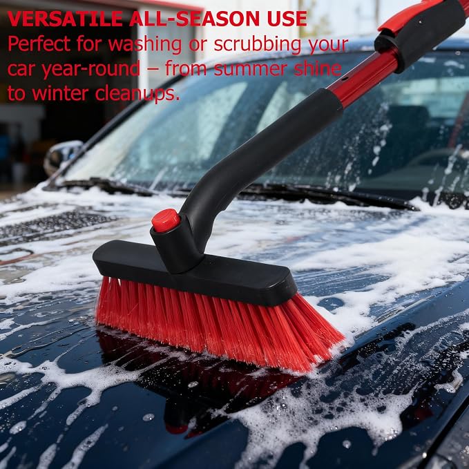 30-40" Extendable Aluminum Snow Brush & Ice Scraper 2-in-1 Winter Car Tool with Scratch-Free Bristles for Car SUV & Trucks, Red