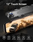 G850 12" 4K Rear View Mirror Camera with 5.8GHz WiFi and Voice Control, Smart Mirror Dash Cam Front and Rear, Backup Camera with 1080P, Dash Cam with WDR, Includes 64GB Card & GPS