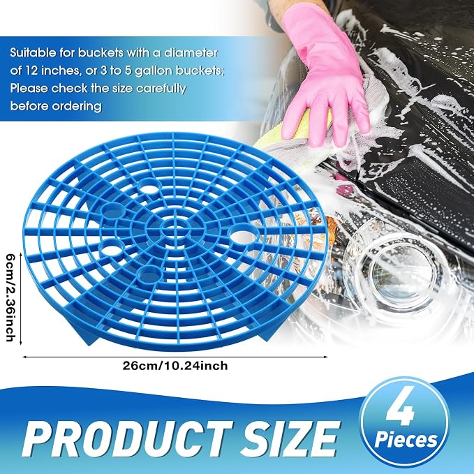 Car Wash Bucket Insert Grit Traps for Car Washing Detailing Kit Accessories Cleaning Tool Fits 12 Inch Diameter Bucket or 3-5 Gallon(Blue,4 Pieces)