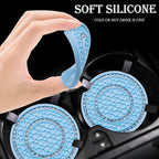 4PCS Bling Crystal Rhinestone Cup Holder Coaster, 2.75 inch Soft Silicone Anti-Slip Shockproof, Car Cup Holder Insert Coasters, Universal Car Interior Accessories for Women (Light Blue & White)