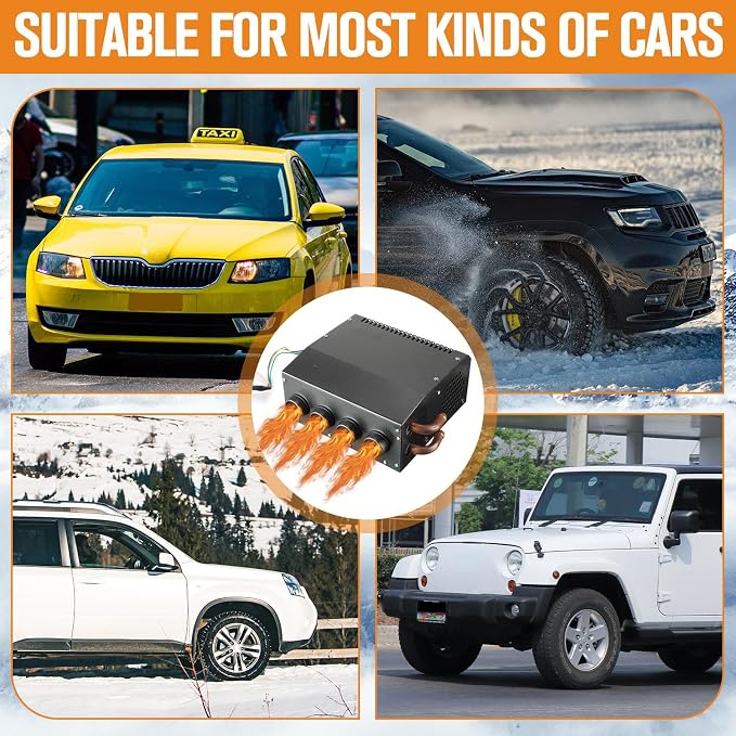 12 Volt Car Heater Defroster 4 Ports Portable Windshield Defogger Defroster Fast Heating Heater Kit for Truck Car Automobile Windscreen Winter