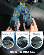 Purse Holder for Car, 2 Pack Heavy Duty Purse Hanger for Car, PU Leather Car Seat Hooks for Purses and Bags, Cute Starry Sky Mountain Headrest Organizer for Handbags & Backpacks