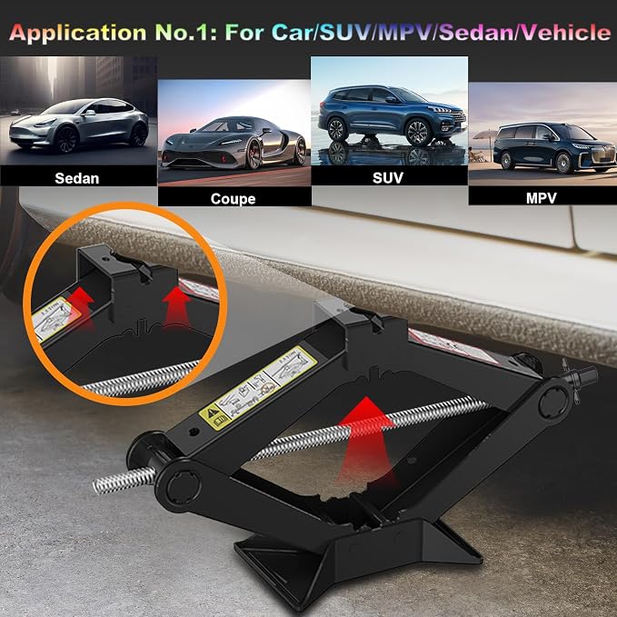 Car Jack Kit Scissor Jack for Tesla Model Y/3/S/X, Sedan,Coupe,SUV,MPV Tire Jack Tool Kit Upgrade 3 in 1 Universal Car Emergency Kit with Tesla Jack Pad,Lug Wrench Tire Changing Kit (Black)