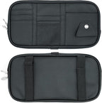 Car Visor Organier Truck SUV Sun Visor Storage Pocket PU Leather Pouch Holder with Multi-Pocket Double Zipper Net Pocket, for Cards Pens Sunglasses Document (Black)