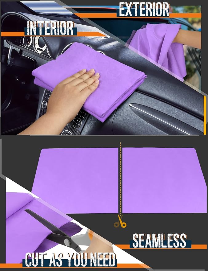 Premium Car Drying Towel, Super Absorbent 26"x17" Large Chamois Cloth Shammy Towel for Vehicle, Reusable Chamois Shammy Cloth for Car, Bathroom, Dust Remove, No Spots/Streak/Scratch, Purple